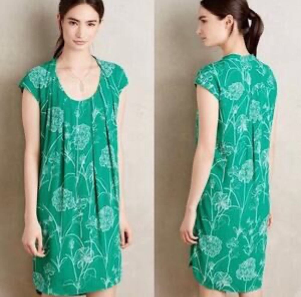 Maeve Anthropologie Wmns Green Floral Shift Au Revoir Dress Sz 6 Spring Romance